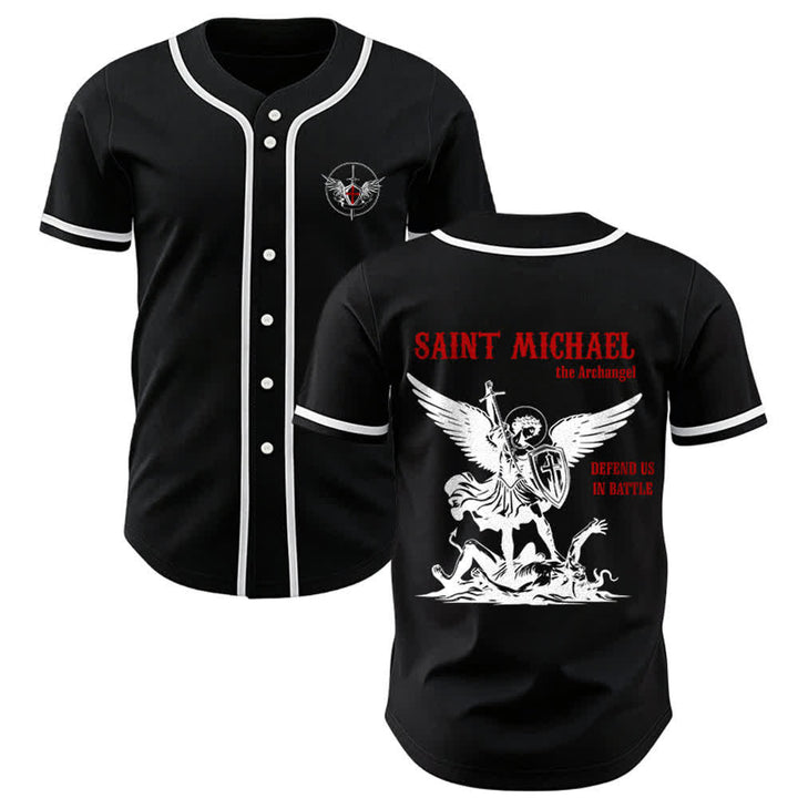 Christianartworkshop St.Michael Archangel Defend Us Unisex Baseball Jersey - Black - 5XL - image 7
