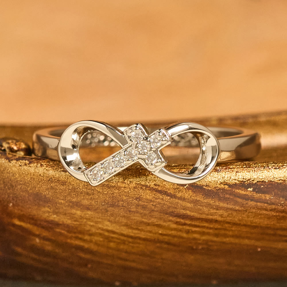 Christianartworkshop Elegant Infinity Cross Open Ring with Engraving: Emblem of Spiritual Strength & Divine Guidance - image 2