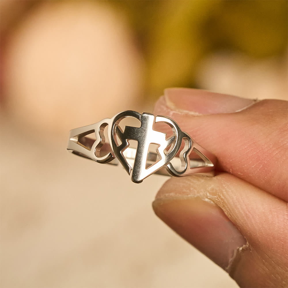 Christianartworkshop Timeless Heart Cross Adjustable Ring: A Gift Of Grace & Divine Intercession - Silver(Suitable for US sizes 6-9) - image 7