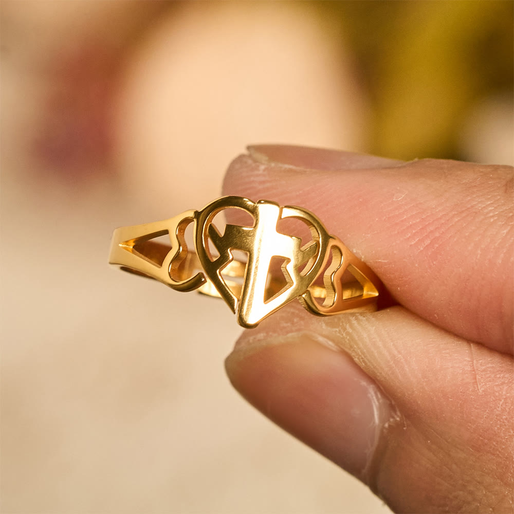 Christianartworkshop Timeless Heart Cross Adjustable Ring: A Gift Of Grace & Divine Intercession - Golden(Suitable for US sizes 6-9) - image 2