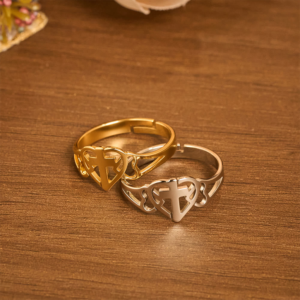 Christianartworkshop Timeless Heart Cross Adjustable Ring: A Gift Of Grace & Divine Intercession - image 1