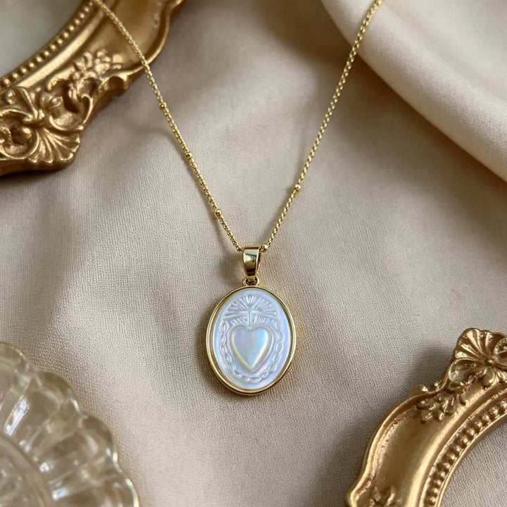 Christianartworkshop Natural White Pearl Saint Necklace: Sacred Heart, Jesus, Our Lady & St. Michael - Sacred Heart - image 3