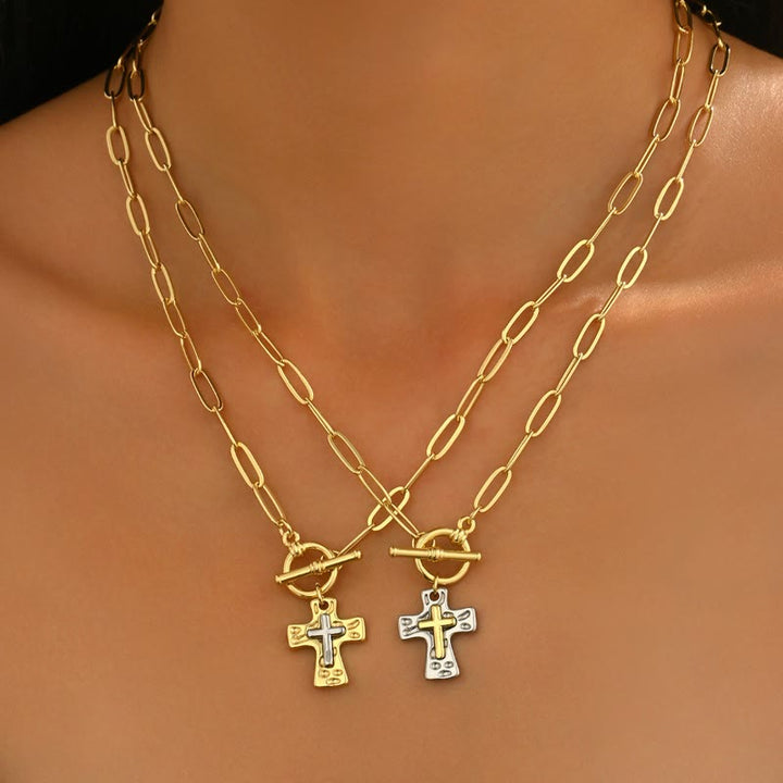 Christianartworkshop Dual-Tone Textured Cross Chain with OT Clasp: A Token of Divine Connection - image 1