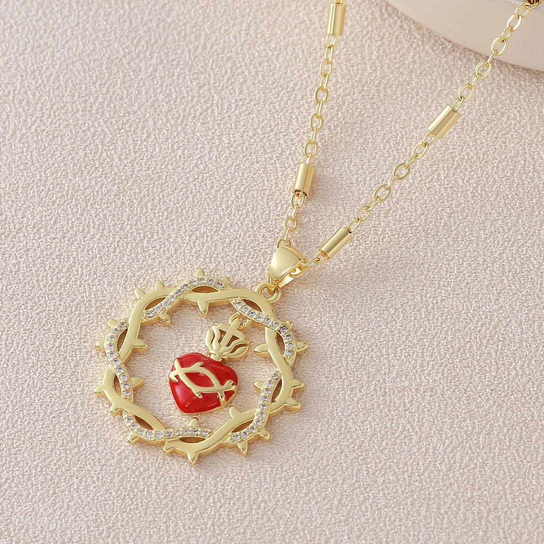 Christianartworkshop Thorn-Wreathed Sacred Heart Dual-Tone Necklace: Emblem of Divine Love - Golden - image 7