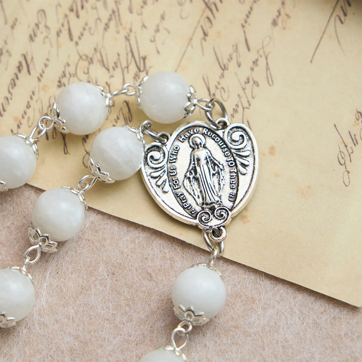 Christianartworkshop Marian Grace Moonstone Rosary: Silver-Toned Crucifix for Sacred Devotion - image 6