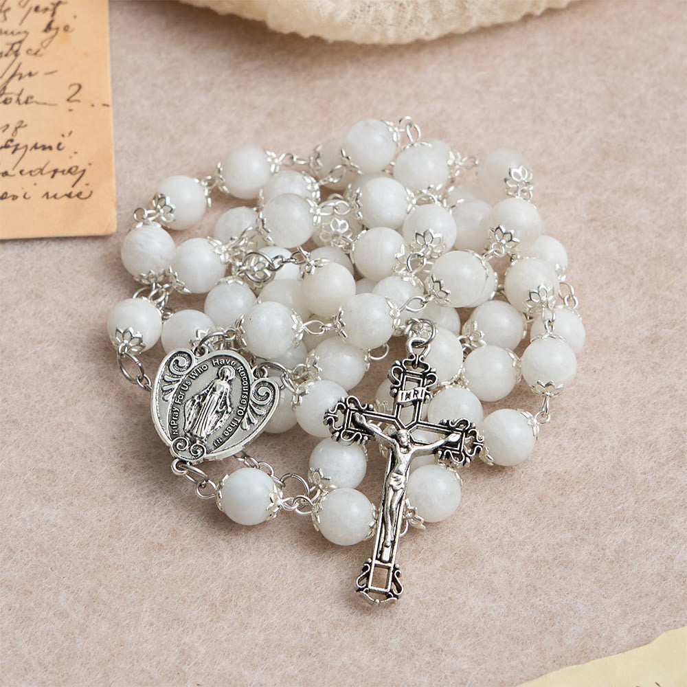 Christianartworkshop Marian Grace Moonstone Rosary: Silver-Toned Crucifix for Sacred Devotion - image 4