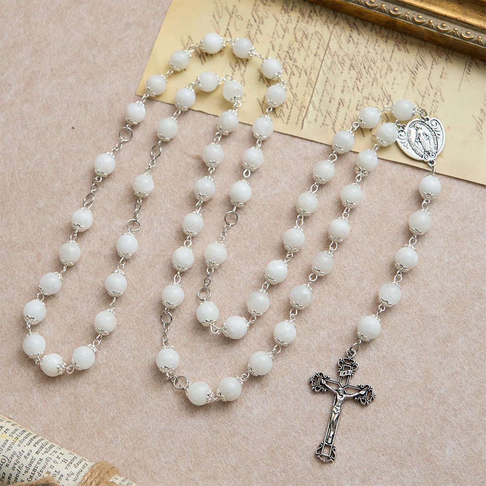 Christianartworkshop Marian Grace Moonstone Rosary: Silver-Toned Crucifix for Sacred Devotion - image 2