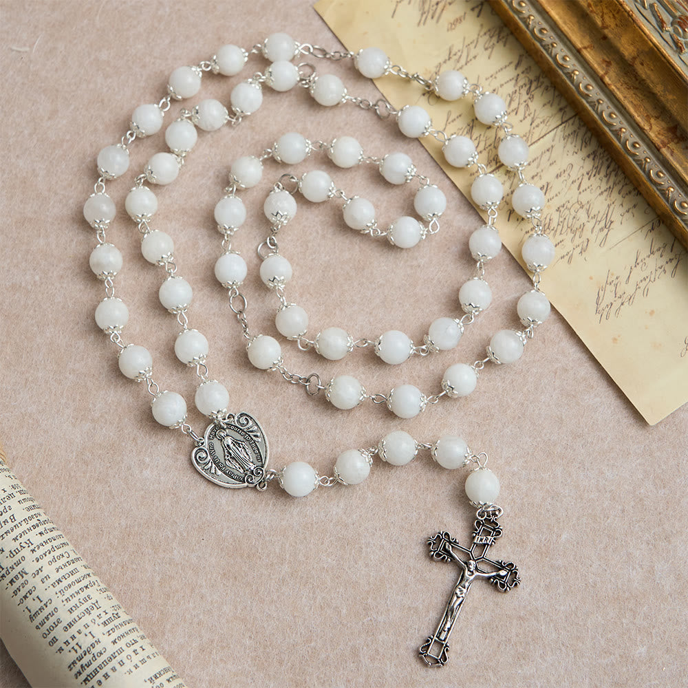 Christianartworkshop Marian Grace Moonstone Rosary: Silver-Toned Crucifix for Sacred Devotion - image 3
