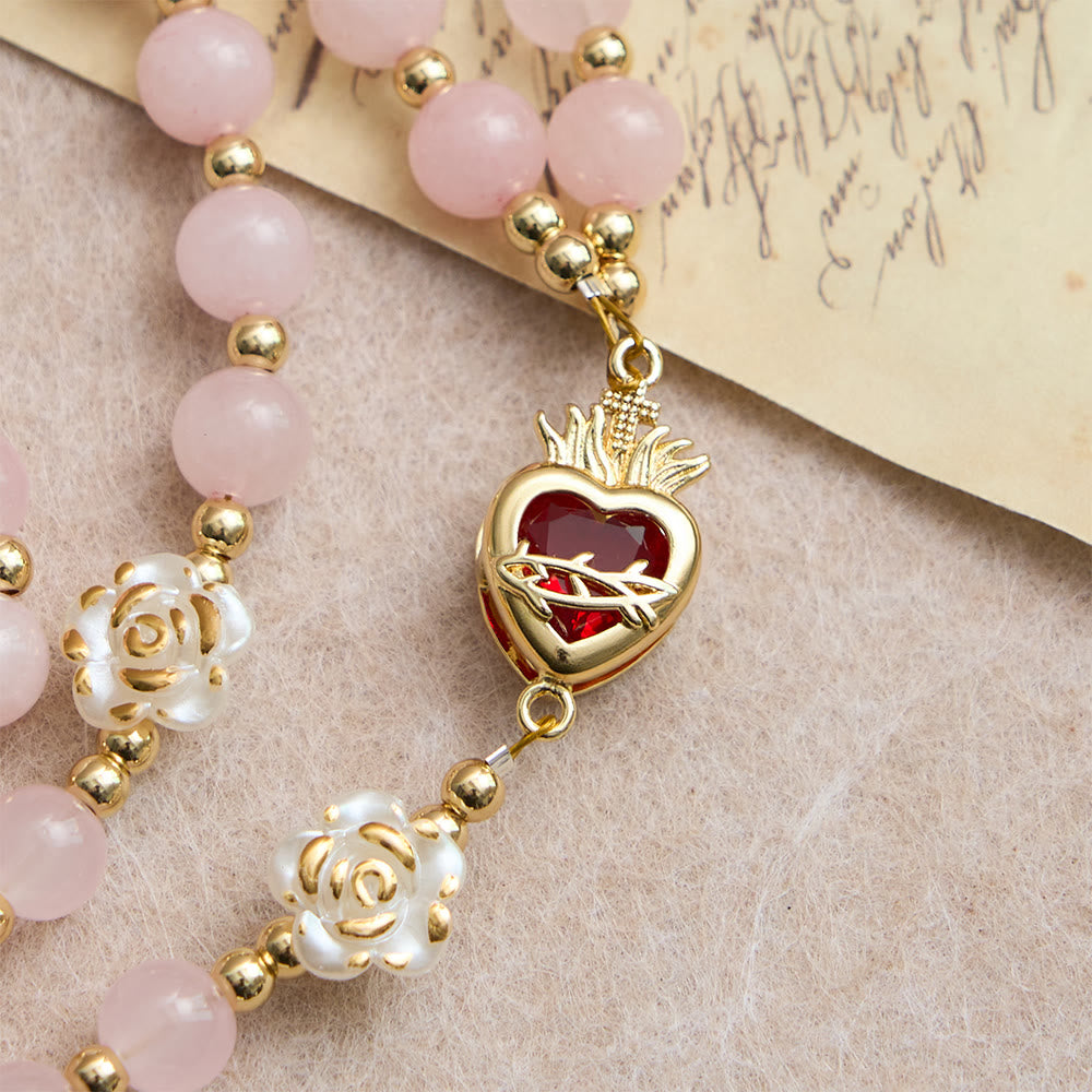 Christianartworkshop Rose Quartz Seven Sorrow Rosary with Sacred Heart: Emblem of Marian Compassion - image 6