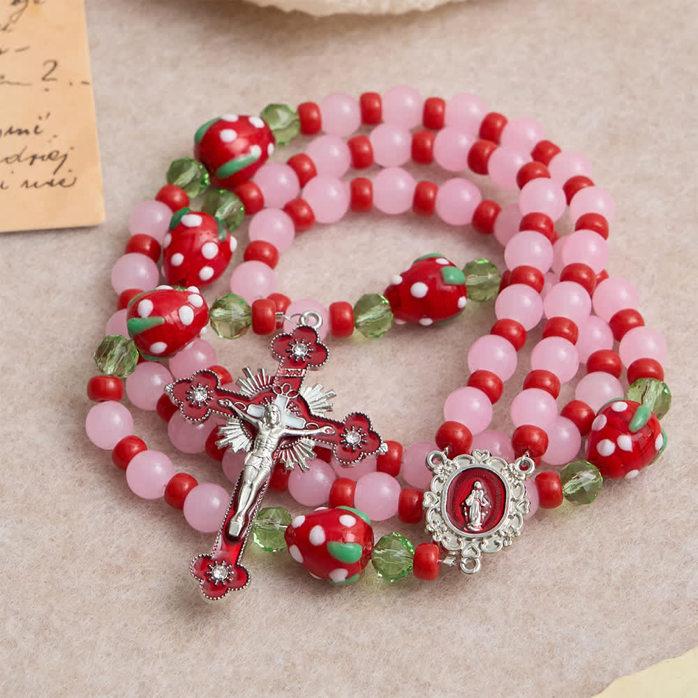 Christianartworkshop Sweet Strawberry Devotion Rosary with Pink Glass Beads & Our Lady Accents - image 4