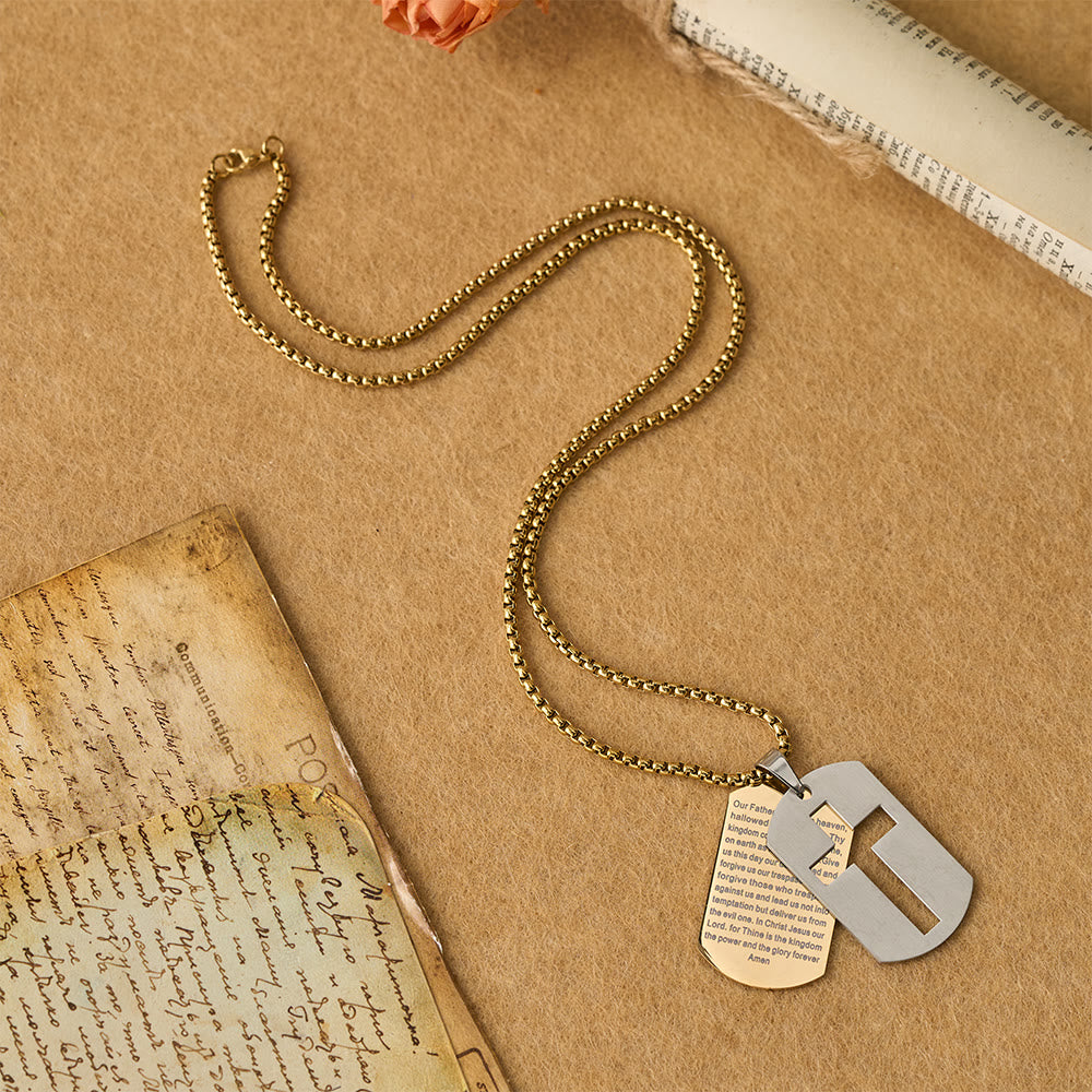 Christianartworkshop The Lord's Prayer Cross Dog Tag Pendant Necklace: Emblem of Divine Grace & Faith - image 1