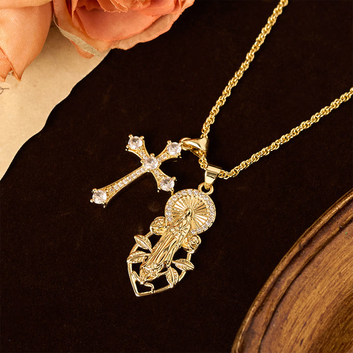 Christianartworkshop Ornate Our Lady & Winged Cross Faith Necklace Set: Emblem of Spiritual Protection - image 6