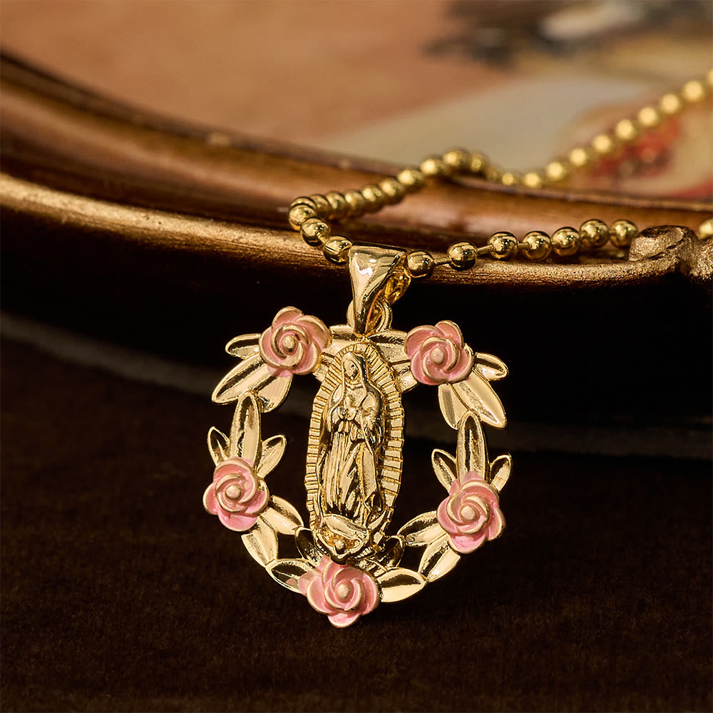 Christianartworkshop Ornate Our Lady & Winged Cross Faith Necklace Set: Emblem of Spiritual Protection - Virgin Mary Rose - image 12