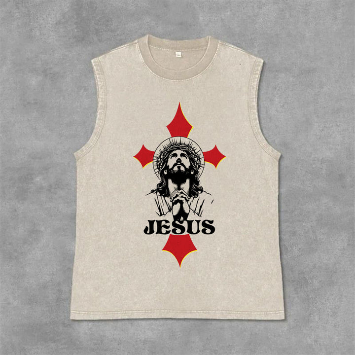 Christianartworkshop JESUS Unisex Washed Tank Top - Beige - 2XL - image 0