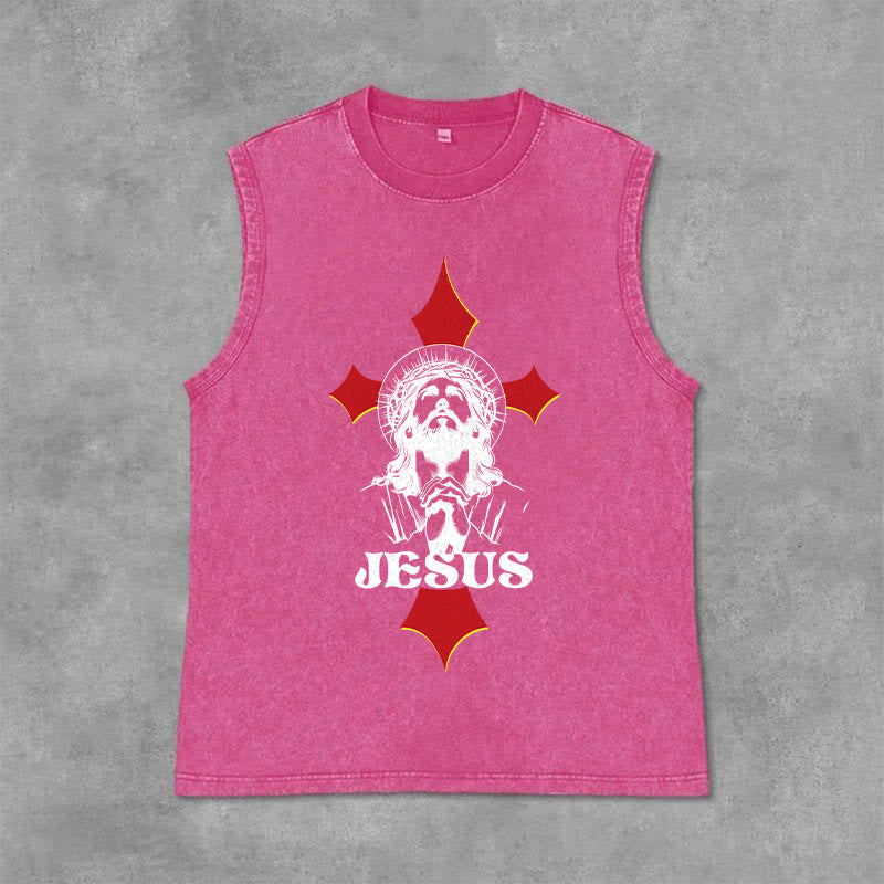 Christianartworkshop JESUS Unisex Washed Tank Top - Pink - 2XL - image 12