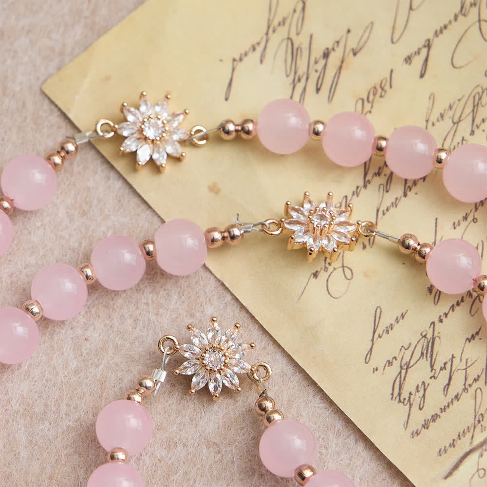 Christianartworkshop Light Pink Glass Rosary with Sunflower Our Father Beads & Our Lady Center - image 6