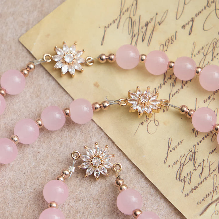 Christianartworkshop Light Pink Glass Rosary with Sunflower Our Father Beads & Our Lady Center - image 6