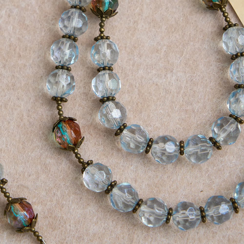 Christianartworkshop Antique Bronze Our Lady Heirloom Rosary with Iridescent Blue Glass - image 5