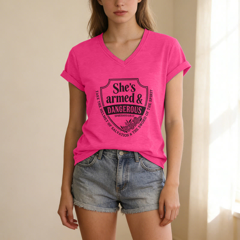 Christianartworkshop She's Armed & Dangerous Casual V-neck T-shirt - image 25
