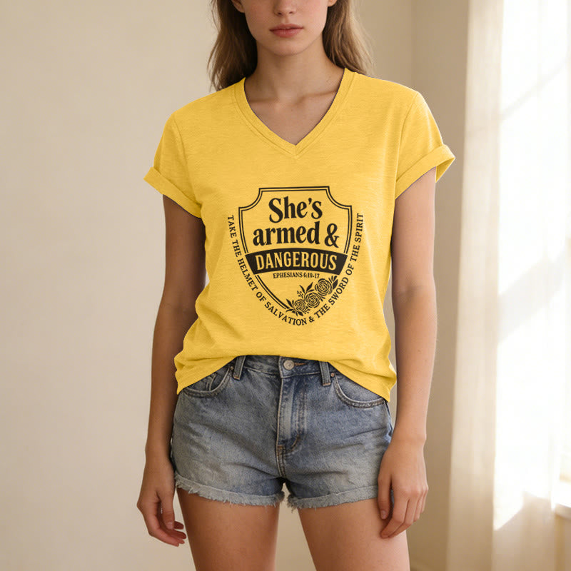 Christianartworkshop She's Armed & Dangerous Casual V-neck T-shirt - image 9