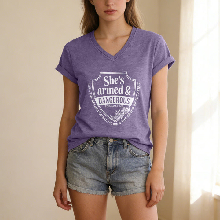 Christianartworkshop She's Armed & Dangerous Casual V-neck T-shirt - image 1