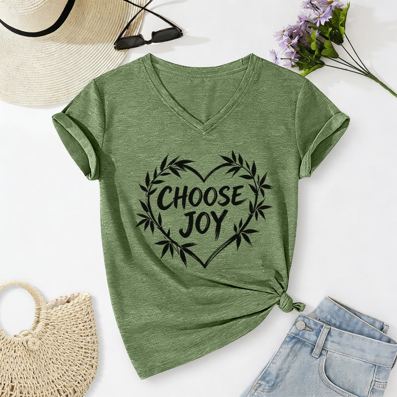 Christianartworkshop CHOOSE JOY Casual V-neck T-shirt - Olive Green - 2XL - image 2