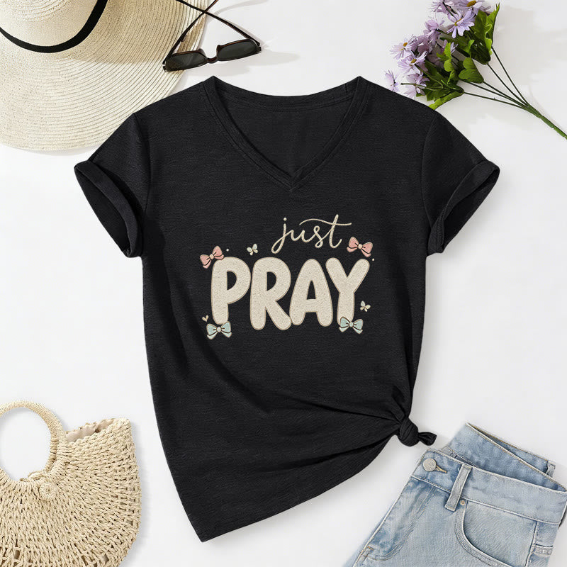 Christianartworkshop Just PRAY Casual V-neck T-shirt - Black - 2XL - image 14