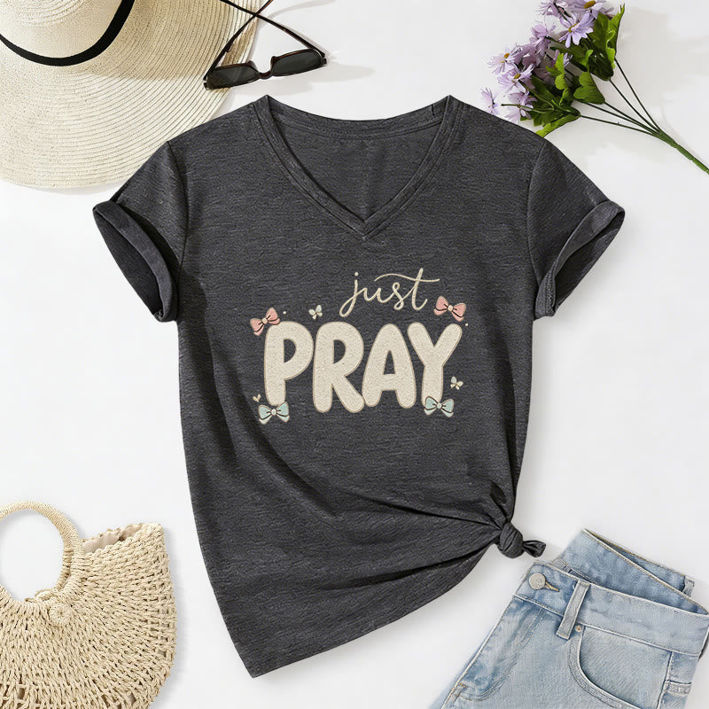 Christianartworkshop Just PRAY Casual V-neck T-shirt - Dark Grey - 2XL - image 22