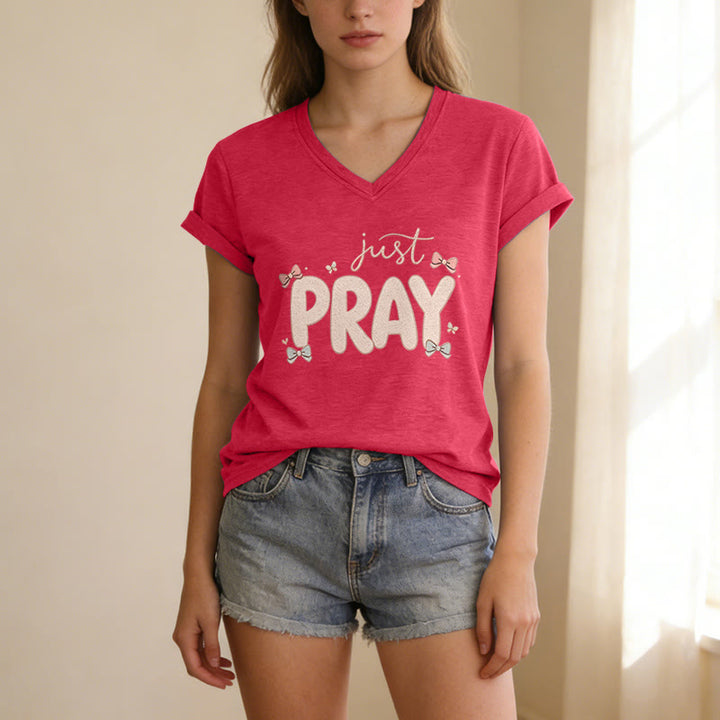 Christianartworkshop Just PRAY Casual V-neck T-shirt - image 1