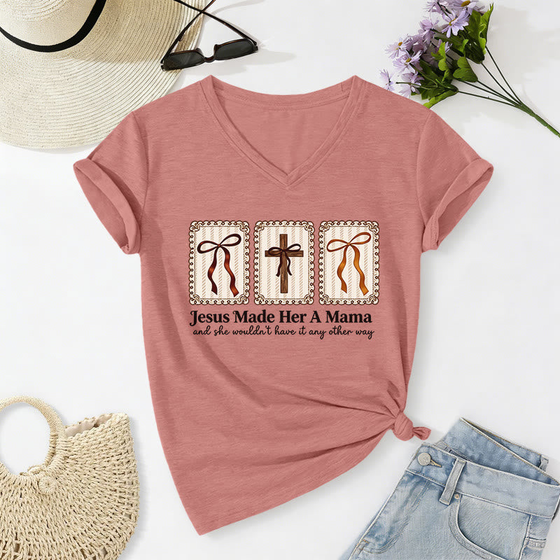 Christianartworkshop Jesus Made Her A Mama Casual V-neck T-shirt - Light Pink - 2XL - image 10