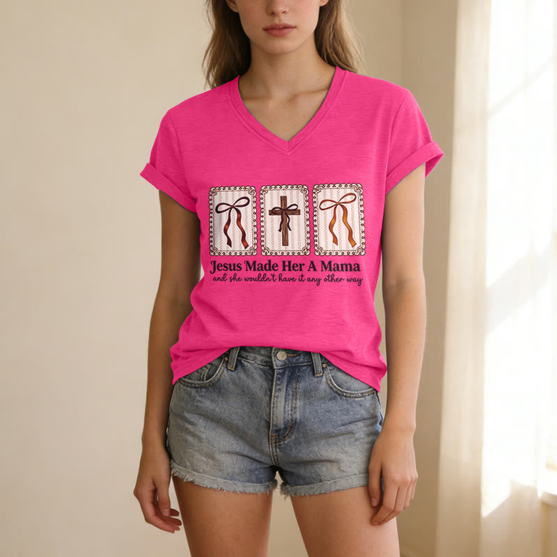 Christianartworkshop Jesus Made Her A Mama Casual V-neck T-shirt - image 25