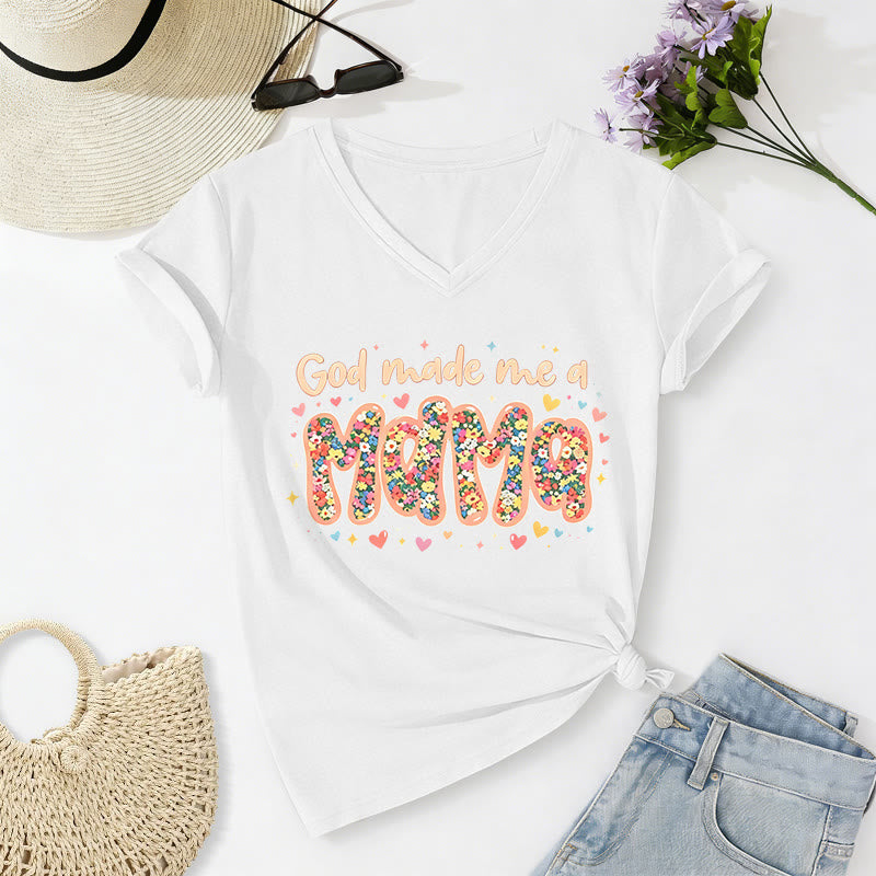 Christianartworkshop God Made Me A Mama Casual V-neck T-shirt - White - 2XL - image 4