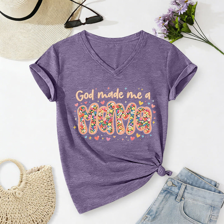 Christianartworkshop God Made Me A Mama Casual V-neck T-shirt - Purple - 2XL - image 16