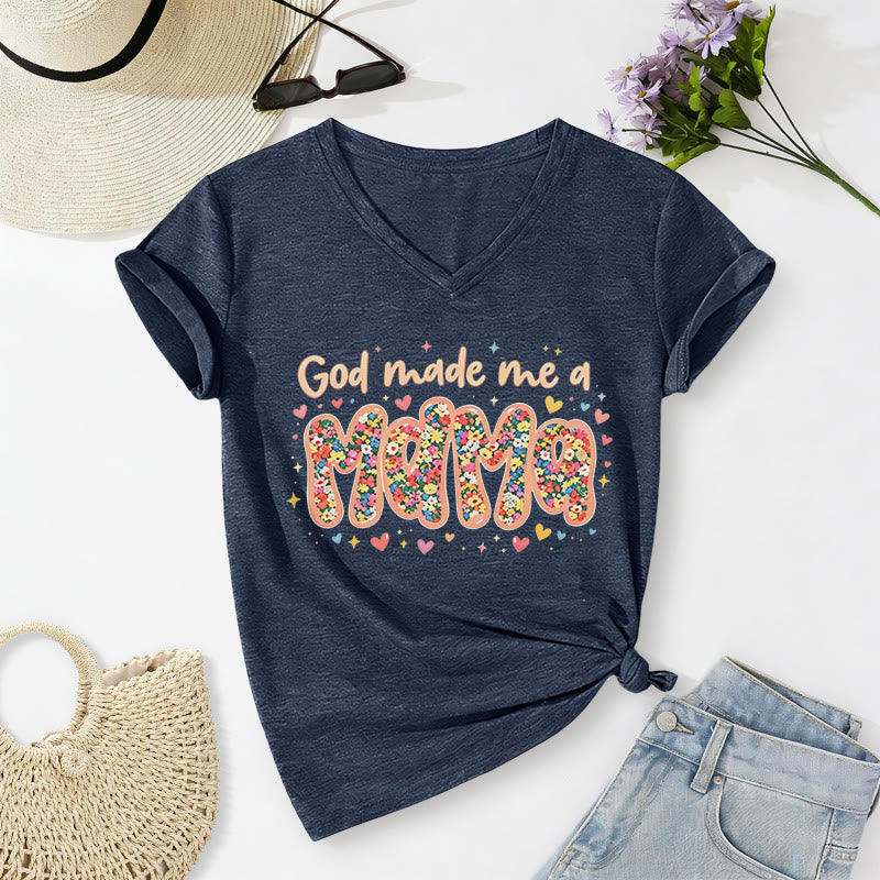 Christianartworkshop God Made Me A Mama Casual V-neck T-shirt - Navy Blue - 2XL - image 18