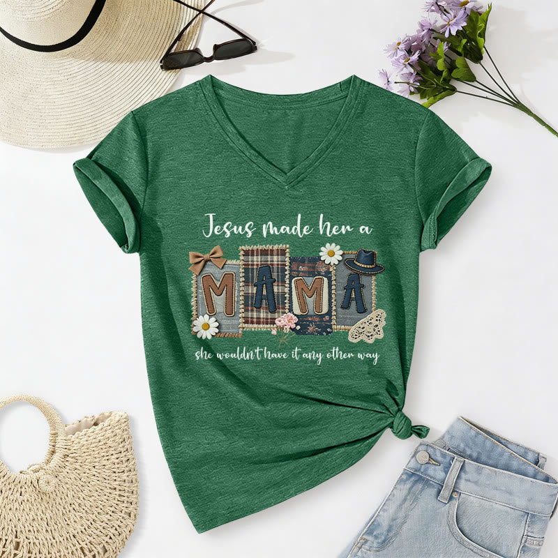 Christianartworkshop  Jesus Made Her A Mama Graphic Casual V-neck T-shirt - Dark Green - 2XL - image 16