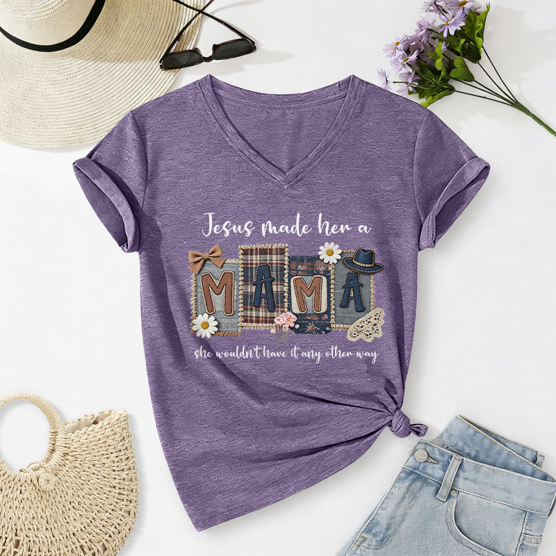 Christianartworkshop  Jesus Made Her A Mama Graphic Casual V-neck T-shirt - Purple - 2XL - image 18