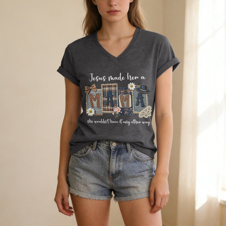 Christianartworkshop  Jesus Made Her A Mama Graphic Casual V-neck T-shirt - image 21
