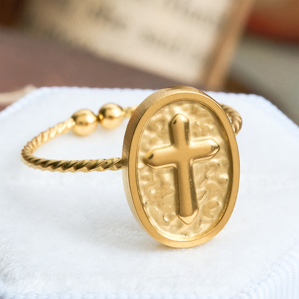 Christianartworkshop Hammered Oval Cross Twisted Band Ring: Rustic Token of Devout Blessing - image 3