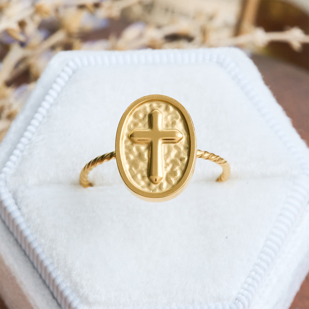 Christianartworkshop Hammered Oval Cross Twisted Band Ring: Rustic Token of Devout Blessing - Cross - image 0