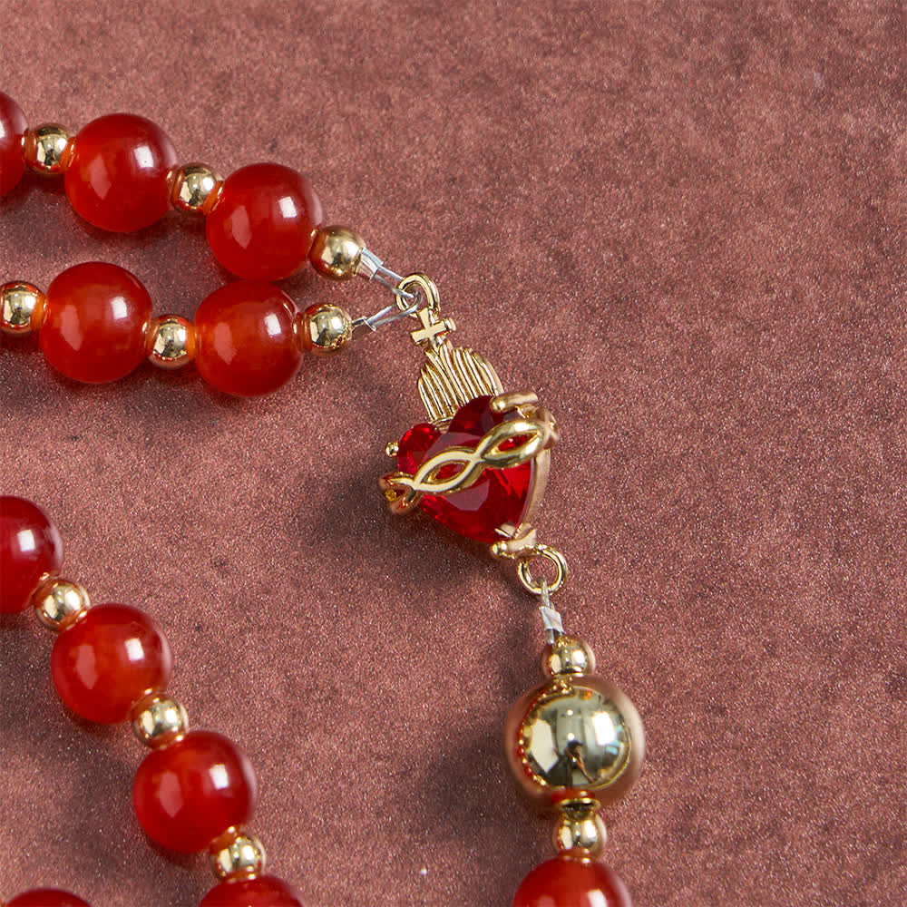 Christianartworkshop Divine Love Sacred Heart Rosary with Elegant Red Glass & Golden Crucifix - image 7