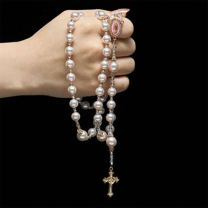 Christianartworkshop Elegant Catholic Soft Peach Glow Rosary with Our Lady - image 1