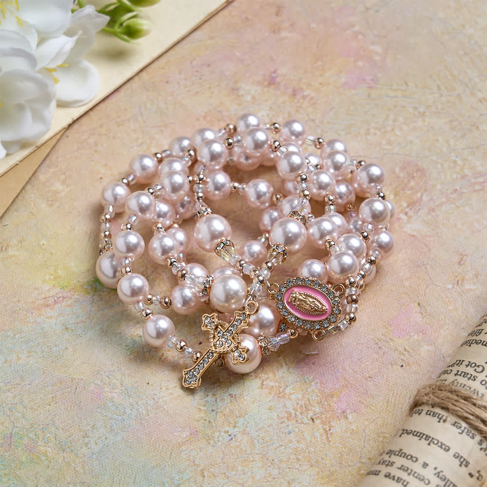 Christianartworkshop Elegant Catholic Soft Peach Glow Rosary with Our Lady - image 3