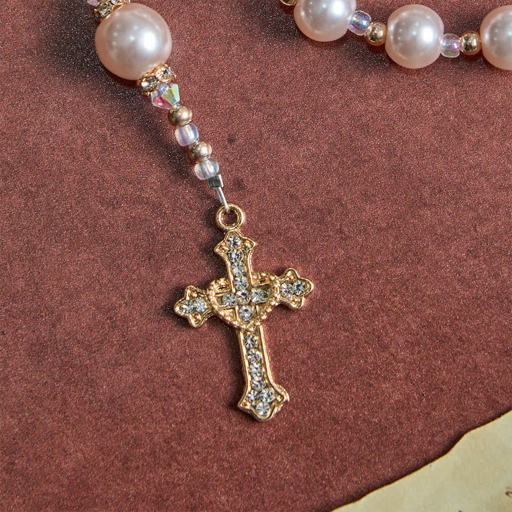 Christianartworkshop Elegant Catholic Soft Peach Glow Rosary with Our Lady - image 7