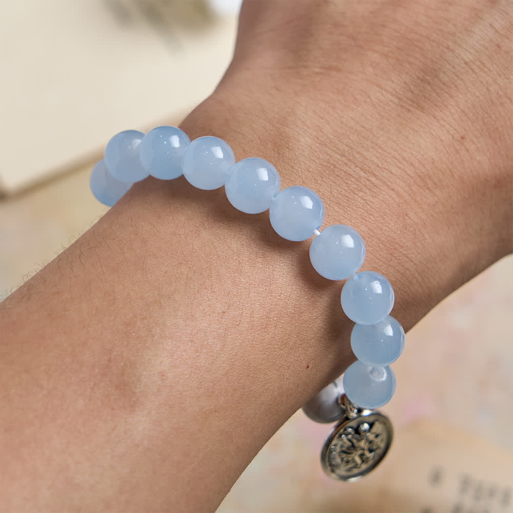 Christianartworkshop Natural Howlite Stone with Blue Glass Beads Bracelet with Vintage St. Michael Charm - image 1