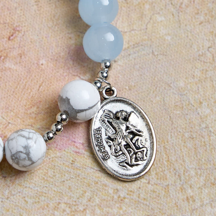 Christianartworkshop Natural Howlite Stone St. Michael Bracelet: Light Blue & PInk Dual Spiritual Protection - image 14