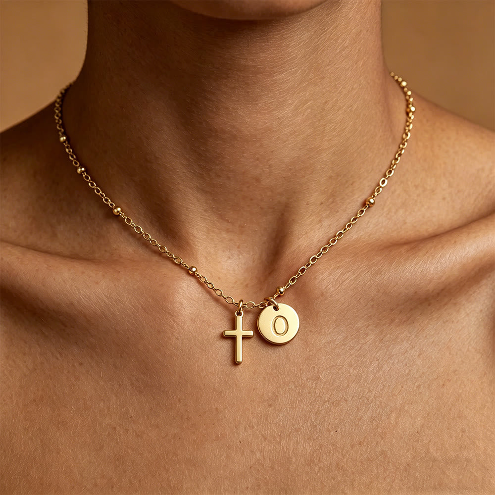 Christianartworkshop Initial Letter Disc & Cross Pendant Necklace: Timeless Symbol of Personal Faith - O - image 15