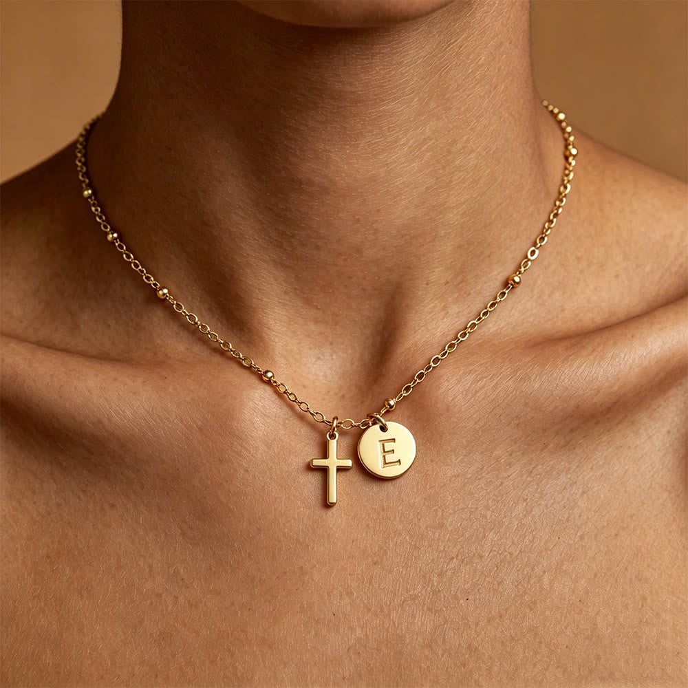 Christianartworkshop Initial Letter Disc & Cross Pendant Necklace: Timeless Symbol of Personal Faith - E - image 5