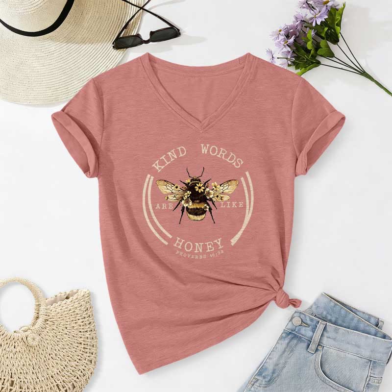 Christianartworkshop Kind Words Are Like Honey Proverbs 16:24 Bee Casual V-neck T-shirt - Light Pink - 2XL - image 10