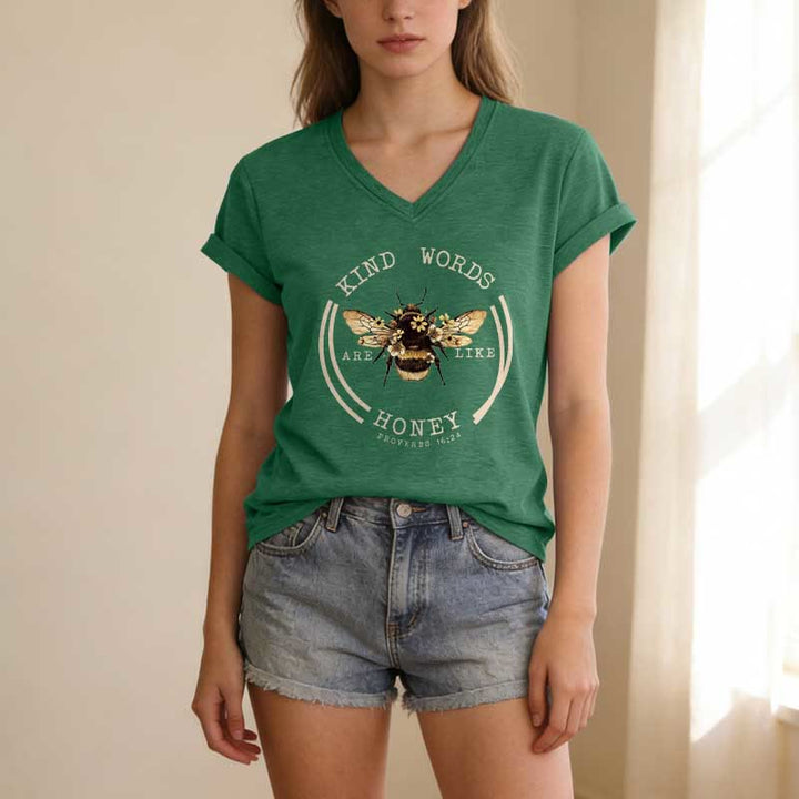 Christianartworkshop Kind Words Are Like Honey Proverbs 16:24 Bee Casual V-neck T-shirt - image 15