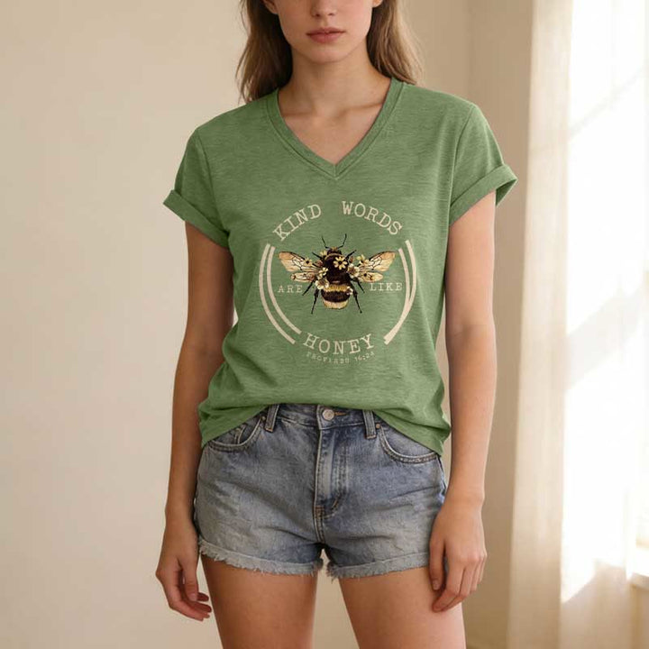 Christianartworkshop Kind Words Are Like Honey Proverbs 16:24 Bee Casual V-neck T-shirt - image 3
